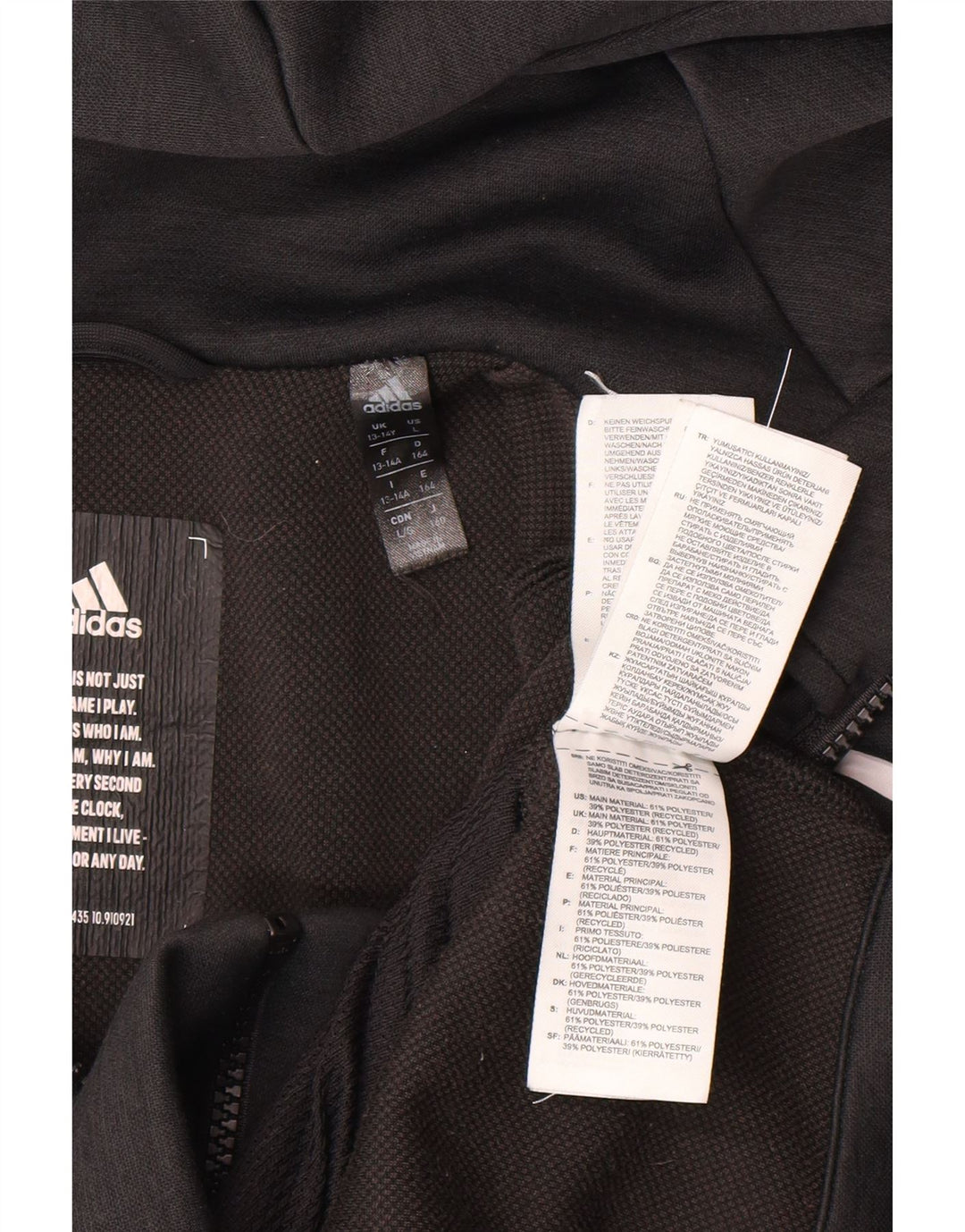 ADIDAS Boys Graphic Zip Hoodie Sweater 13-14 Years Black Polyester Vintage Adidas and Second-Hand Adidas from Messina Hembry 