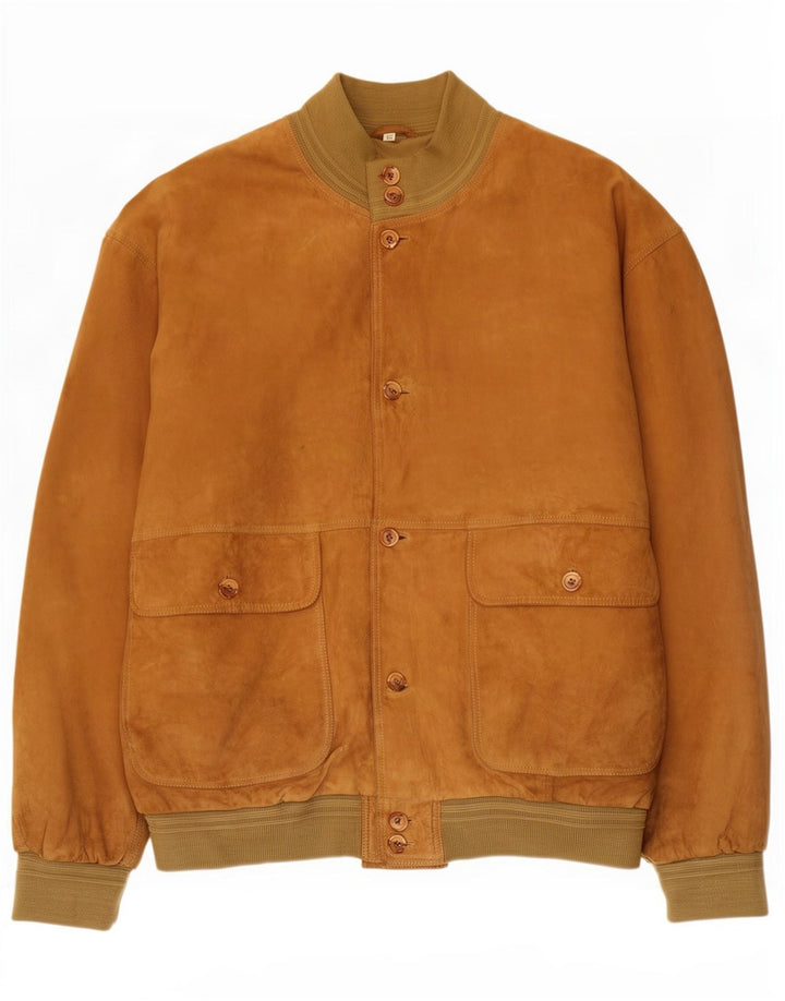 Giubbotto bomber vintage in pelle scamosciata da uomo IT 62 6XL in pelle marrone
