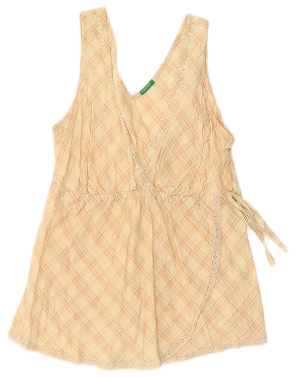 Camicetta senza maniche da donna Benetton Top UK 14 Cotone a quadri beige grande
