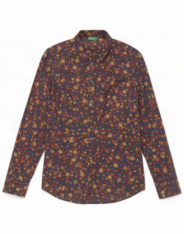 Camicia da donna Benetton UK 6 XS Blu navy in cotone floreale