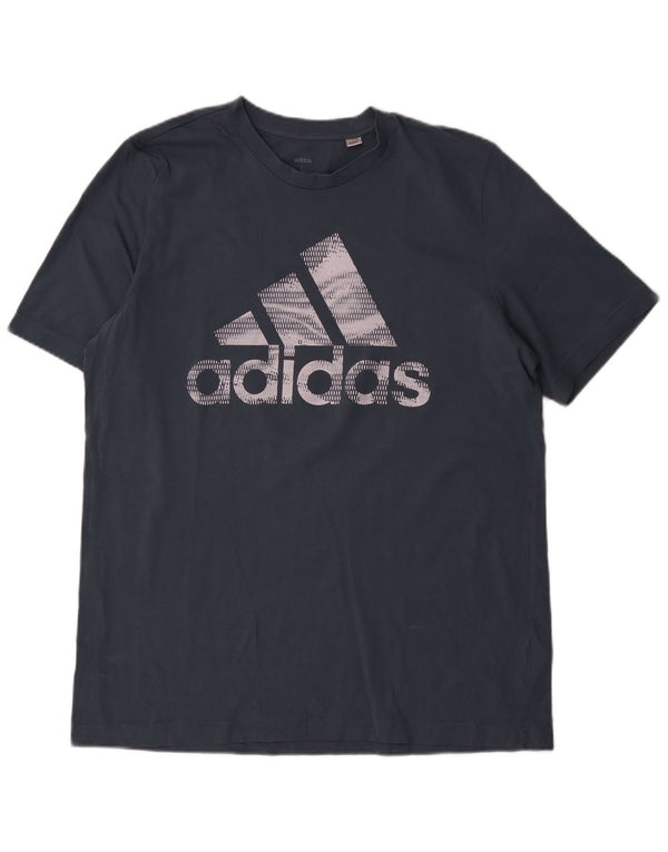 T-shirt grafica da uomo Adidas Top grande in cotone blu navy