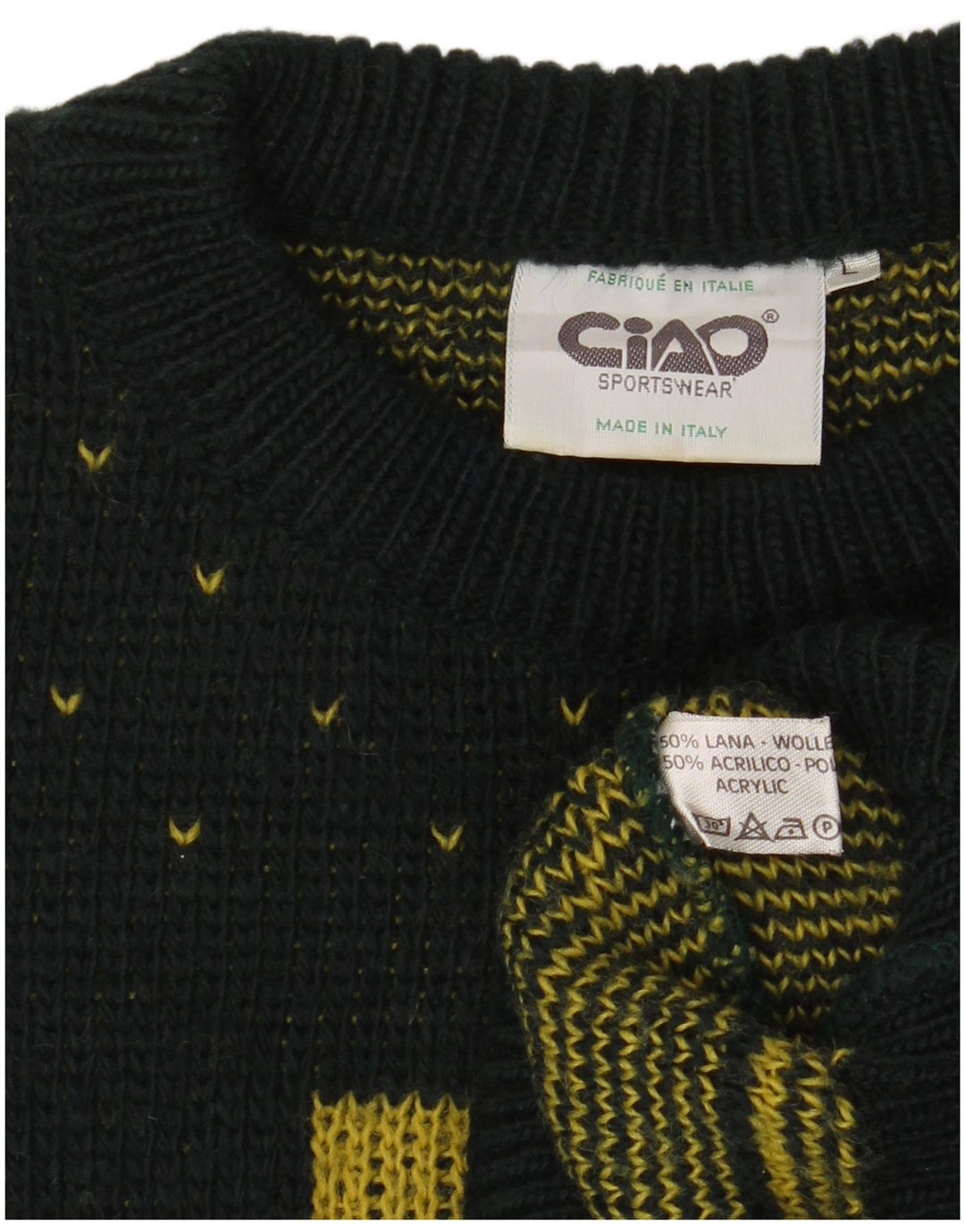 CIAO Maglione girocollo da uomo in lana verde Fair Isle grande