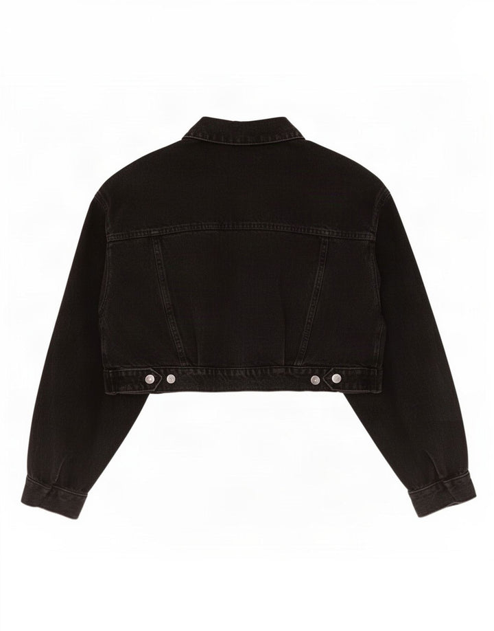 Giacca corta in denim da donna Zara UK 16 grande cotone nero