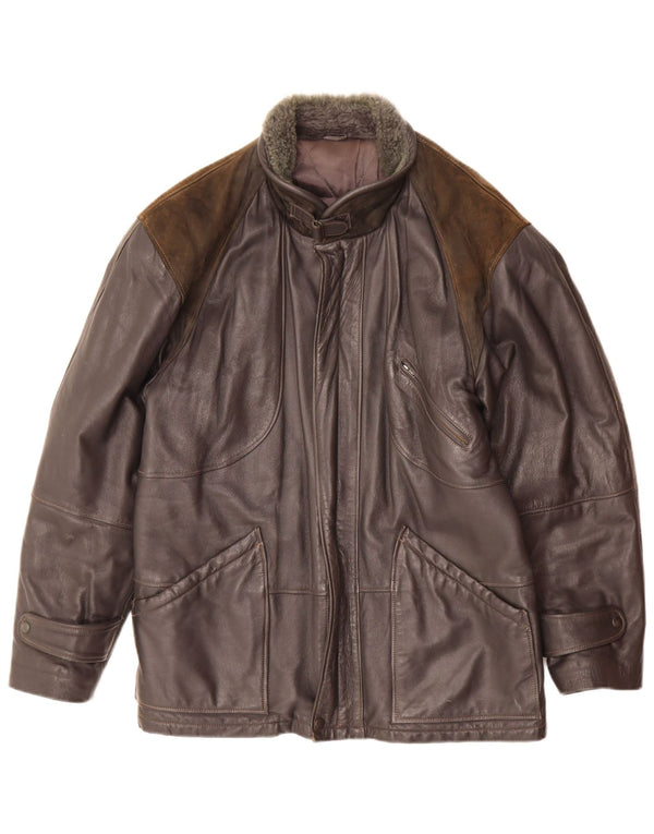 Giacca in pelle vintage da uomo IT 46 Small Black Colourblock