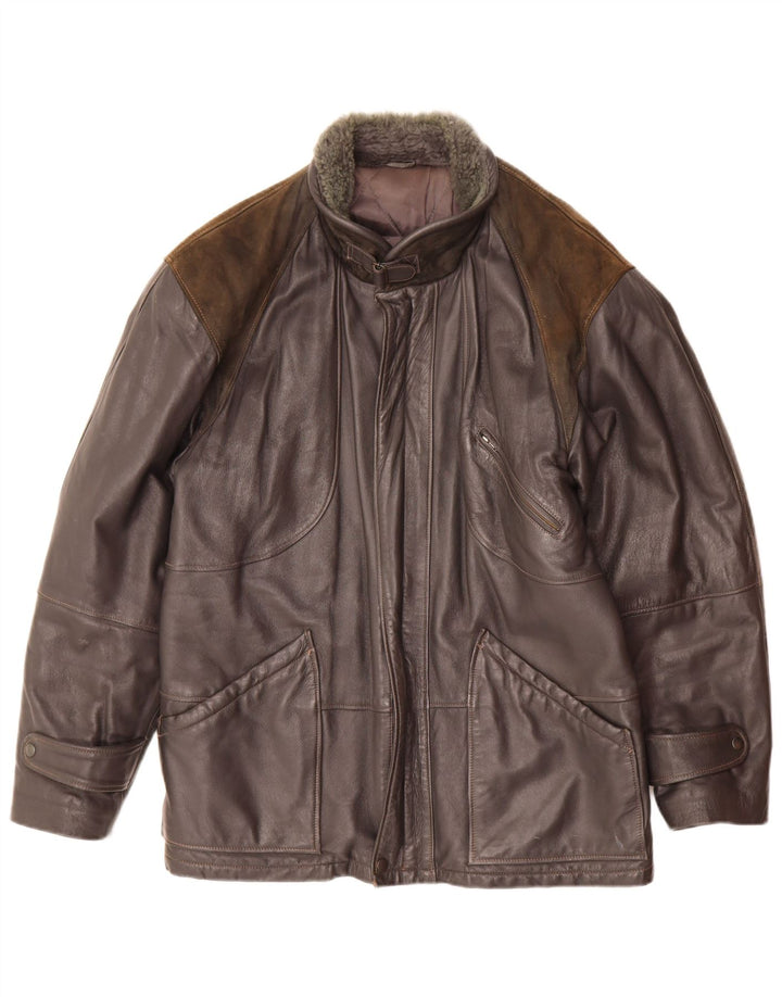 Giacca in pelle vintage da uomo IT 46 Small Black Colourblock