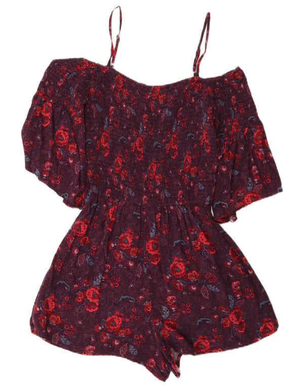 Tutina corta Hollister da donna con spalle scoperte UK 12 Viscosa floreale bordeaux medio