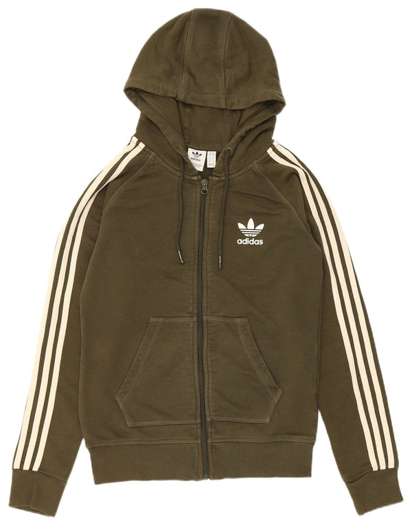 Maglione con cappuccio e zip da donna Adidas UK 10 piccolo cotone kaki
