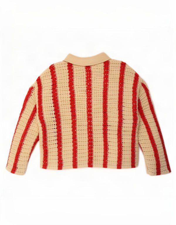 Maglione cardigan oversize all'uncinetto da donna Zara UK 10 piccolo beige a righe