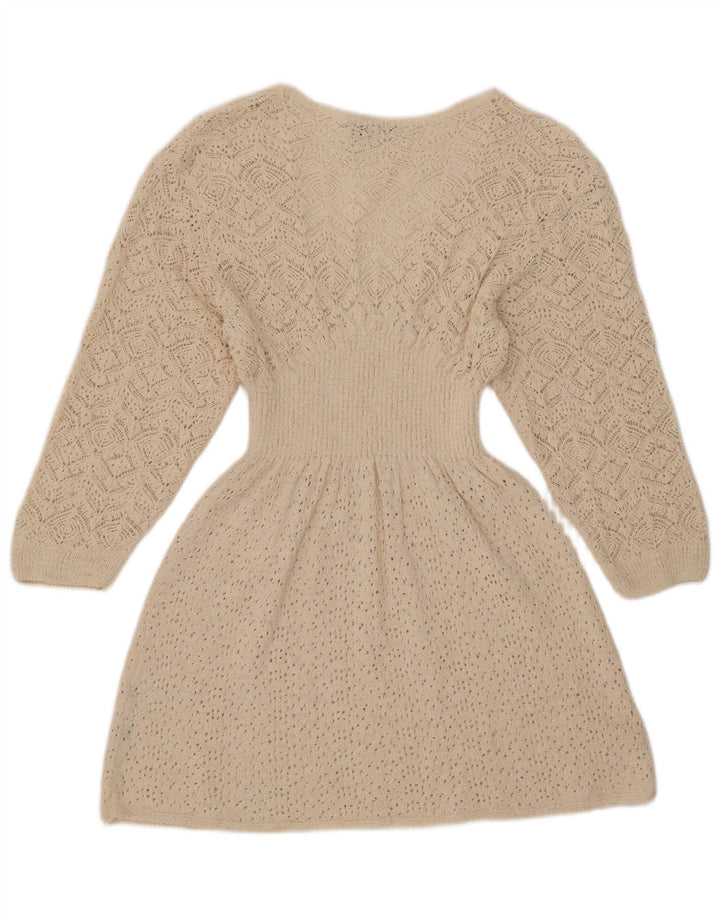 Abito maglione Zara da donna con maniche a 3/4 UK 12 Poliestere bianco medio