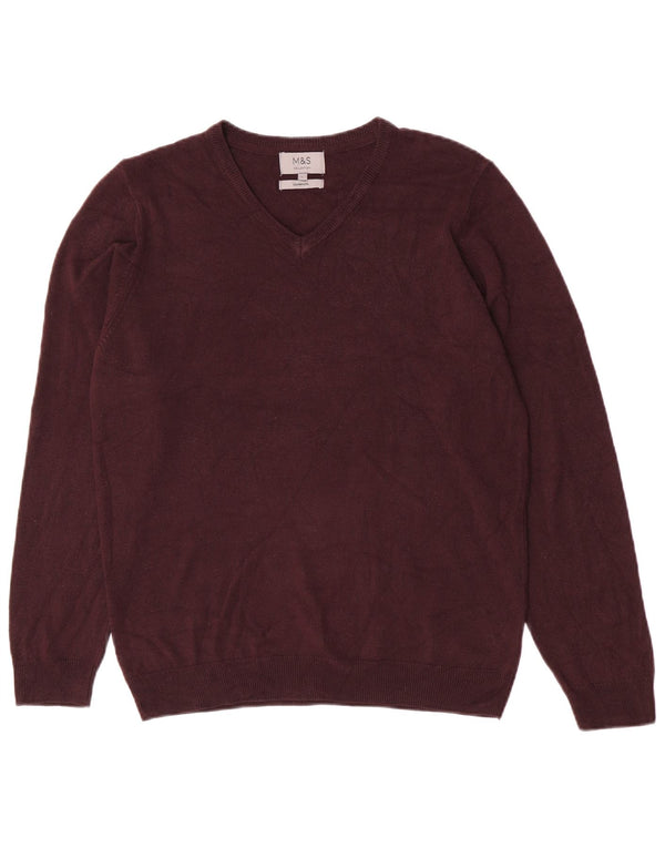 Maglione da uomo con scollo a V Marks & Spencer grande in acrilico bordeaux