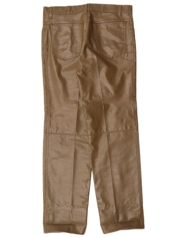 Pantaloni vintage da donna IT 46 Large W30 L28 Cachi in ecopelle retrò