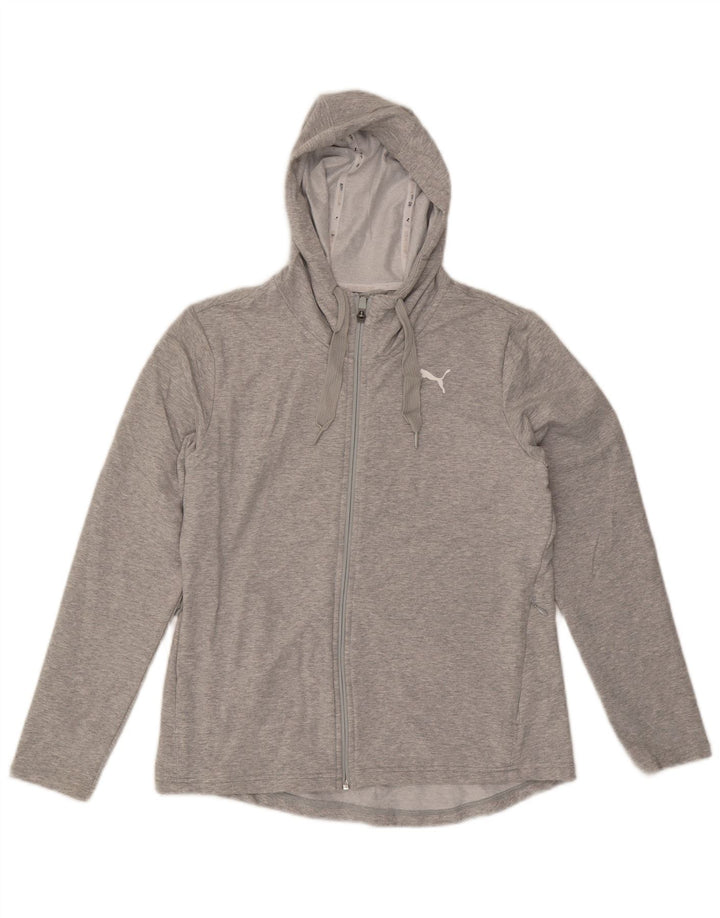 Felpa con cappuccio e zip grafica PUMA da donna UK 12 Cotone grigio medio