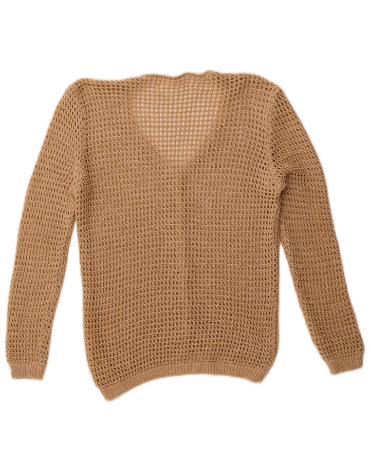 Maglione cardigan all'uncinetto da donna vintage UK 14 Beige medio