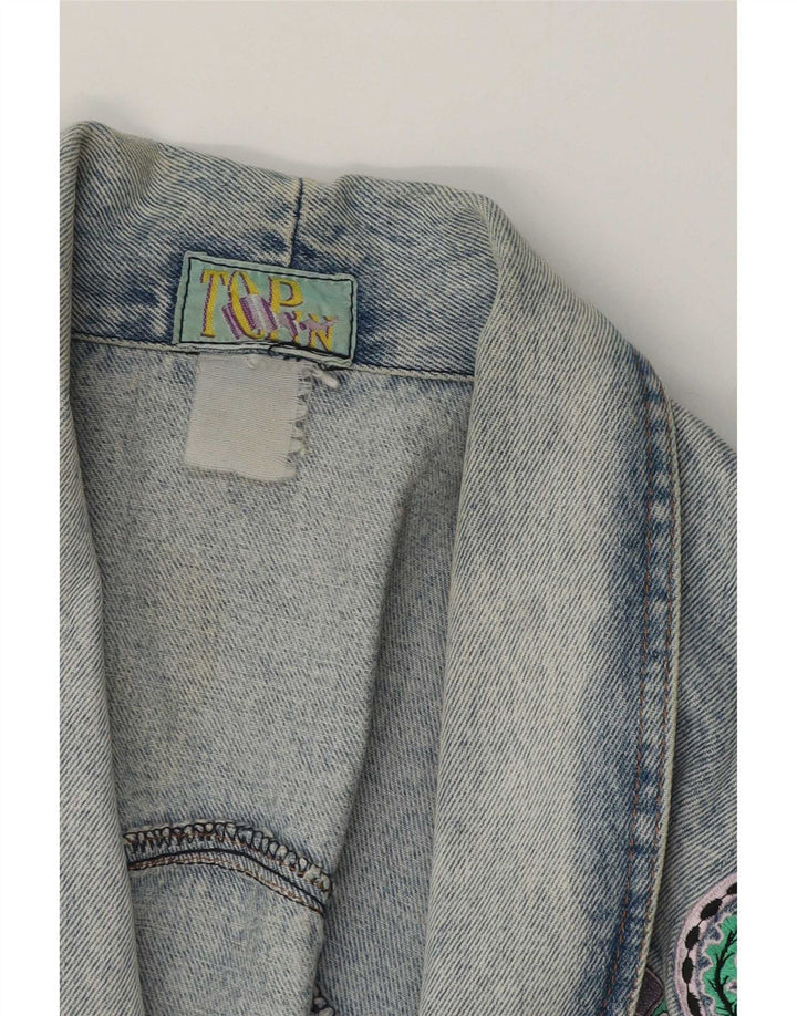 Giacca in denim vintage da donna corta UK 14 blu medio
