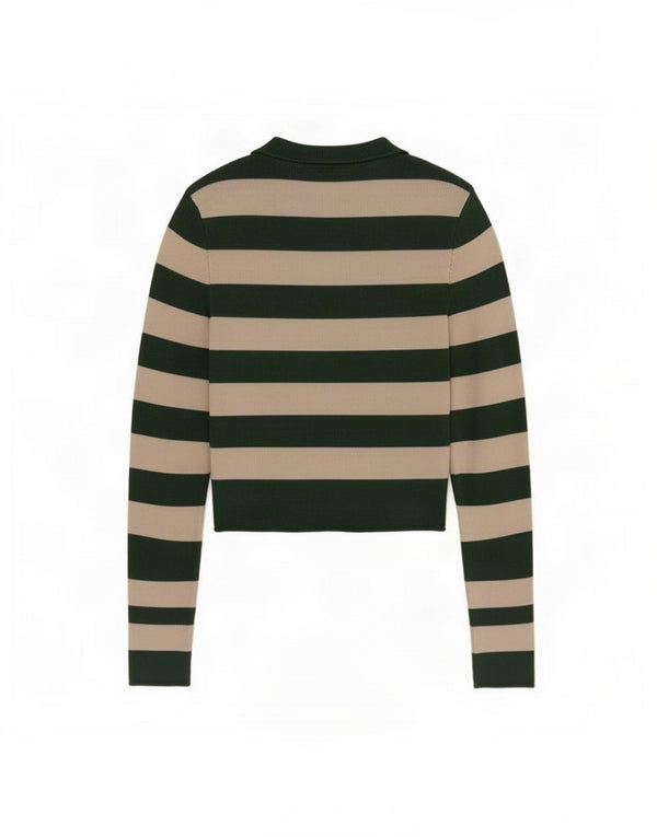 Top corto da donna Zara a maniche lunghe UK 8 piccolo in viscosa a righe verdi