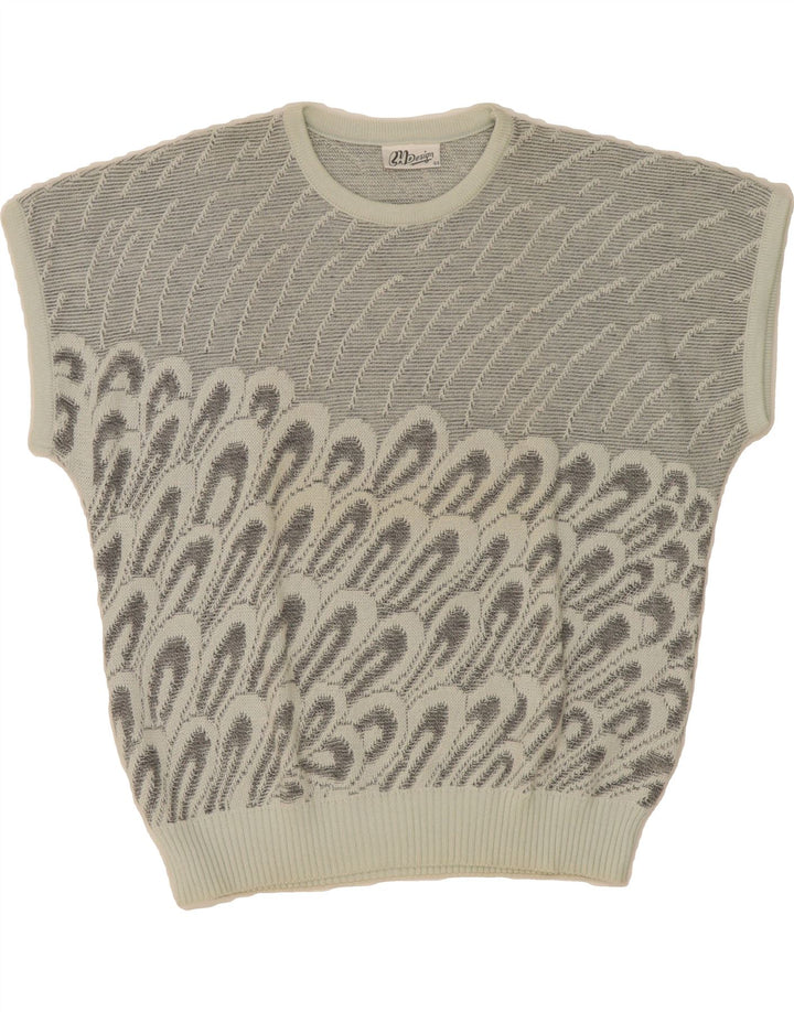 VINTAGE Womens Abstract Pattern Crew Neck Jumper Sweater EU 44 XL Grey Vintage Vintage and Second-Hand Vintage from Messina Hembry 