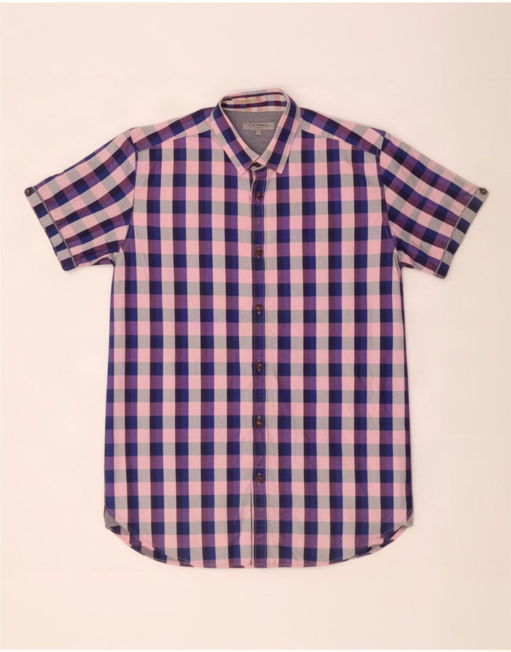 Ted Baker Camicia a maniche corte da uomo taglia 3 cotone a quadri multicolore medio
