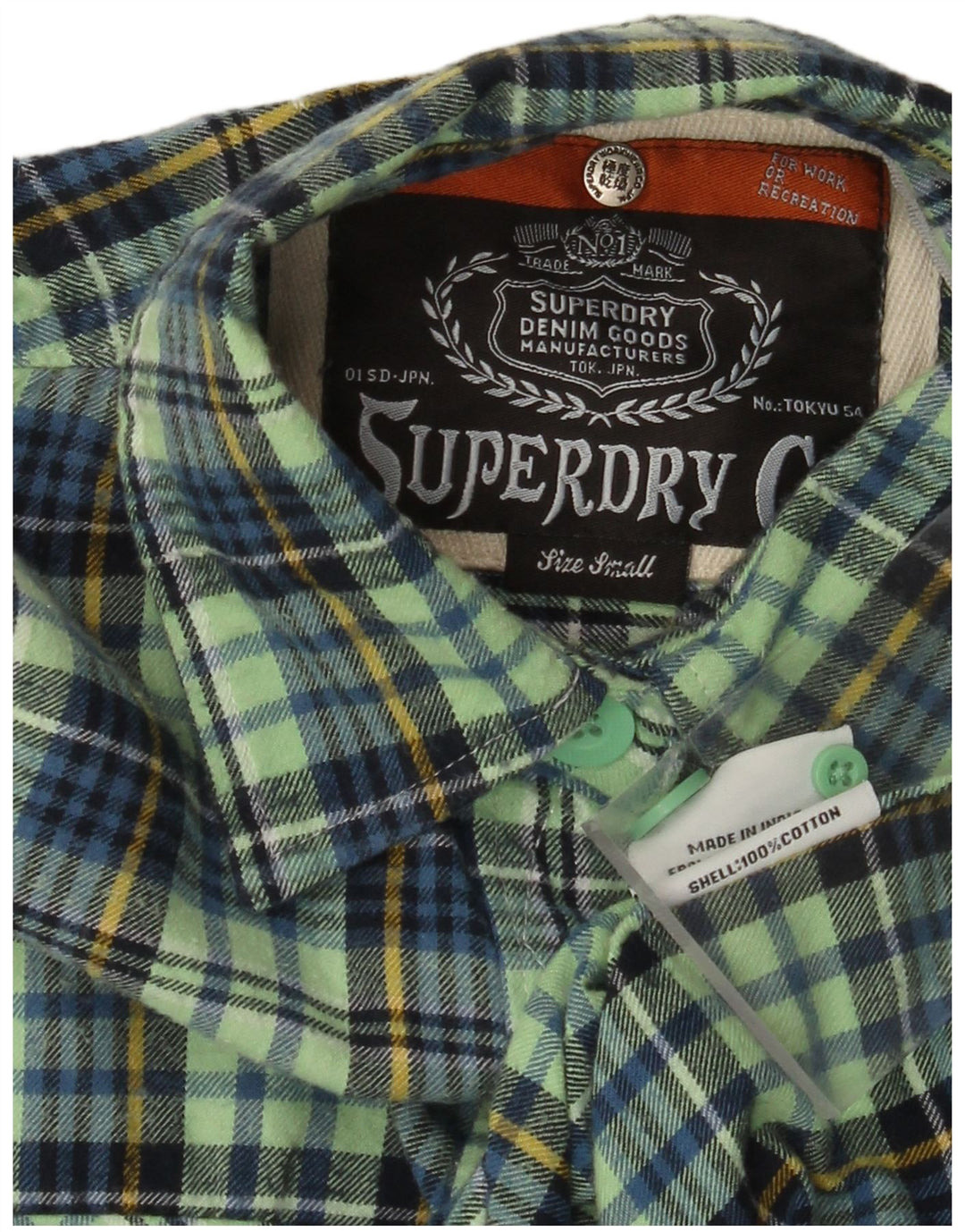 Camicia in flanella da donna SUPERDRY UK 10 piccolo cotone a quadri turchesi