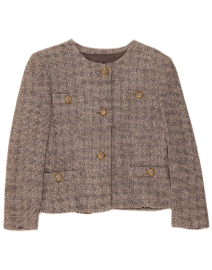 Giacca blazer vintage da donna a 3 bottoni IT 42 Lana a quadri grigio medio