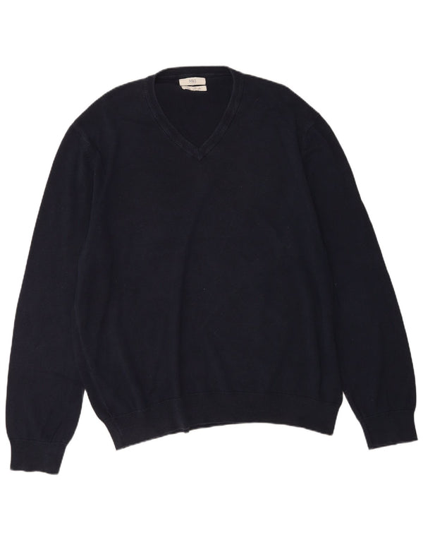 Maglione maglione con scollo a V da uomo Marks & Spencer 2XL cotone blu navy