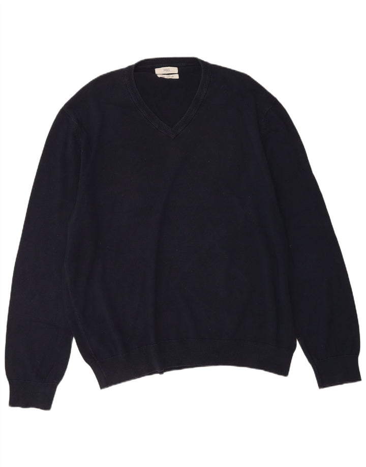 Maglione maglione con scollo a V da uomo Marks & Spencer 2XL cotone blu navy