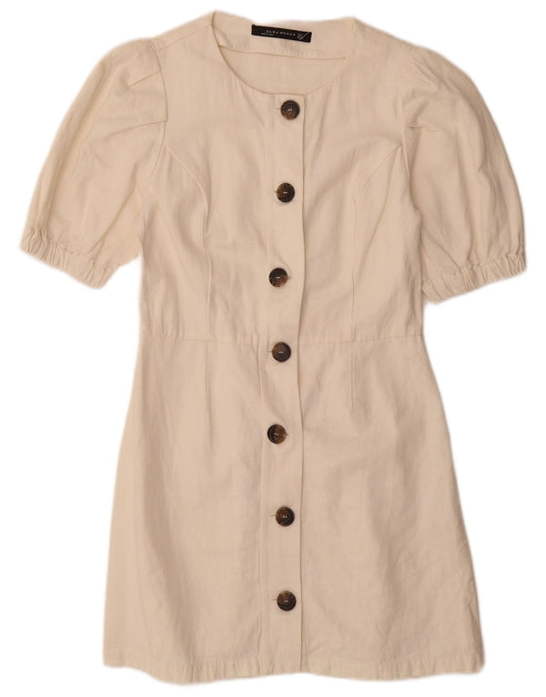 Abito chemisier a maniche corte da donna Zara UK 10 piccolo in cotone bianco