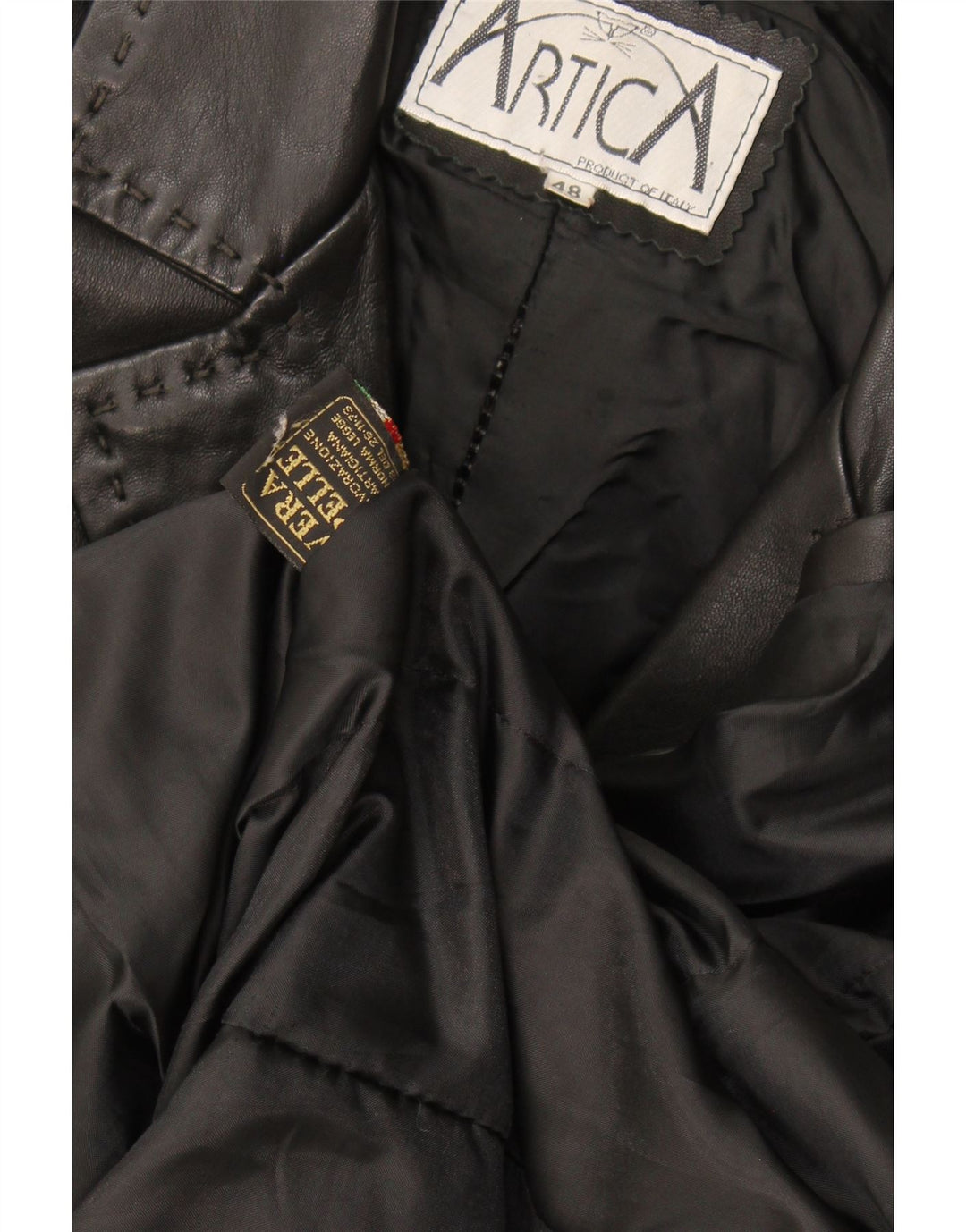 Cappotto in pelle vintage da donna IT 48 XL in pelle nera