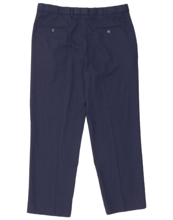 Pantaloni da abito dritti da uomo Marks & Spencer W34 L29 Lana blu navy