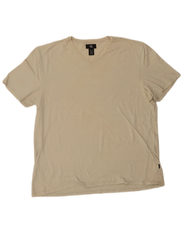CALVIN KLEIN T-shirt da uomo Top XL Cotone gessato beige