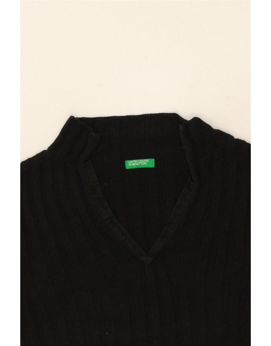 BENETTON Womens V-Neck Jumper Sweater UK 14 Large Black Vintage Benetton and Second-Hand Benetton from Messina Hembry 