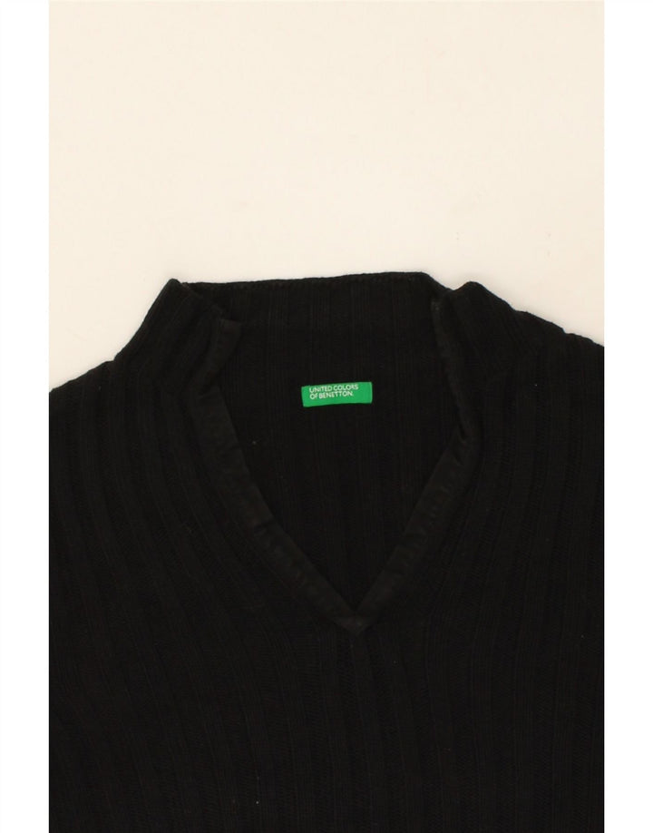 BENETTON Womens V-Neck Jumper Sweater UK 14 Large Black Vintage Benetton and Second-Hand Benetton from Messina Hembry 