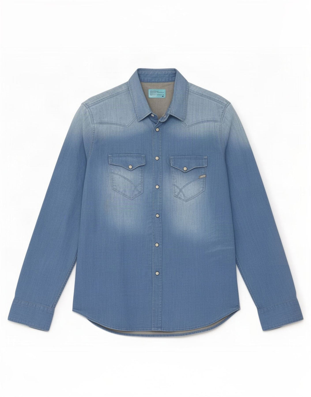 Camicia di jeans vintage da uomo grande in cotone blu