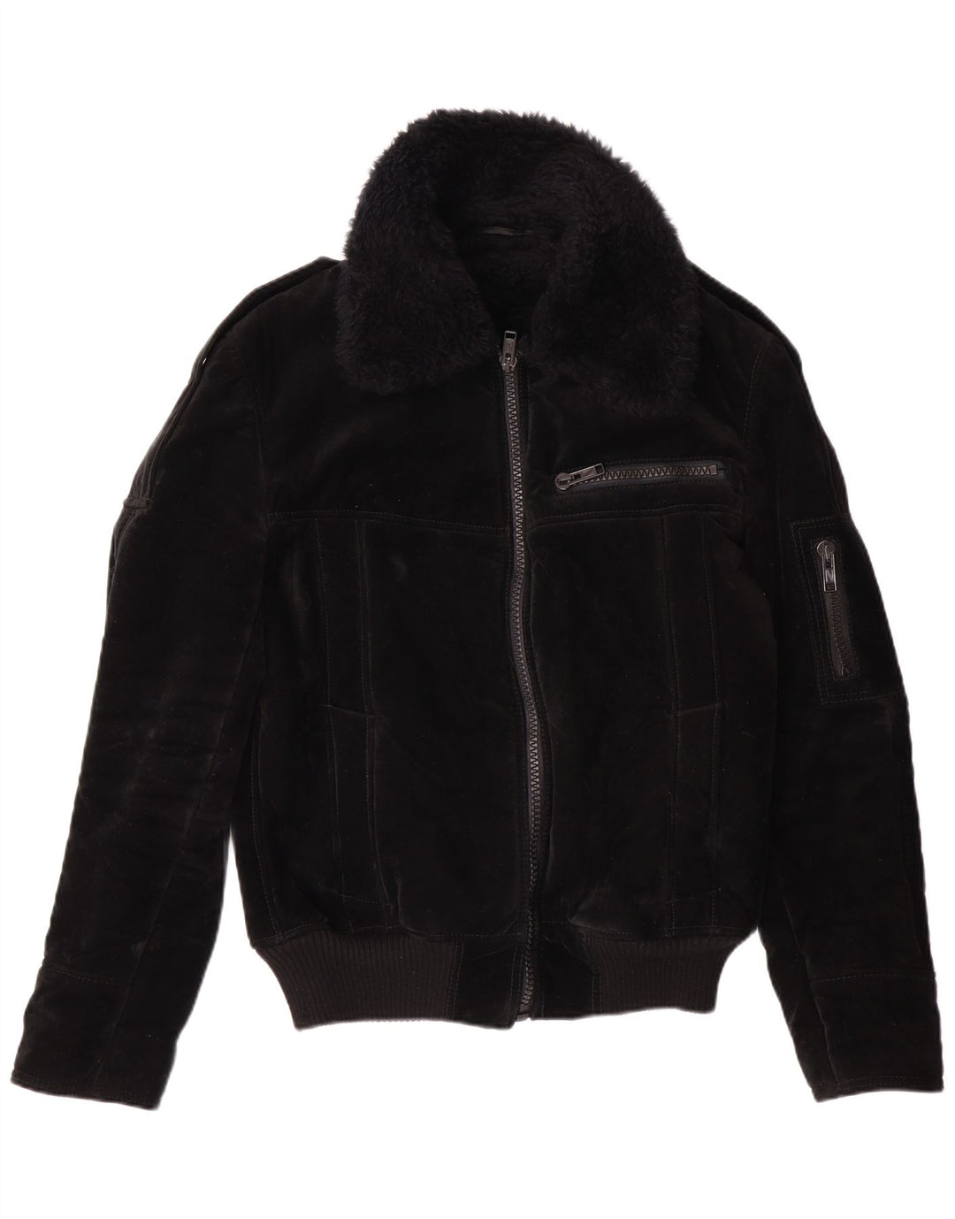 Giacca Sherpa da donna VINTAGE UK 12 viscosa nera media