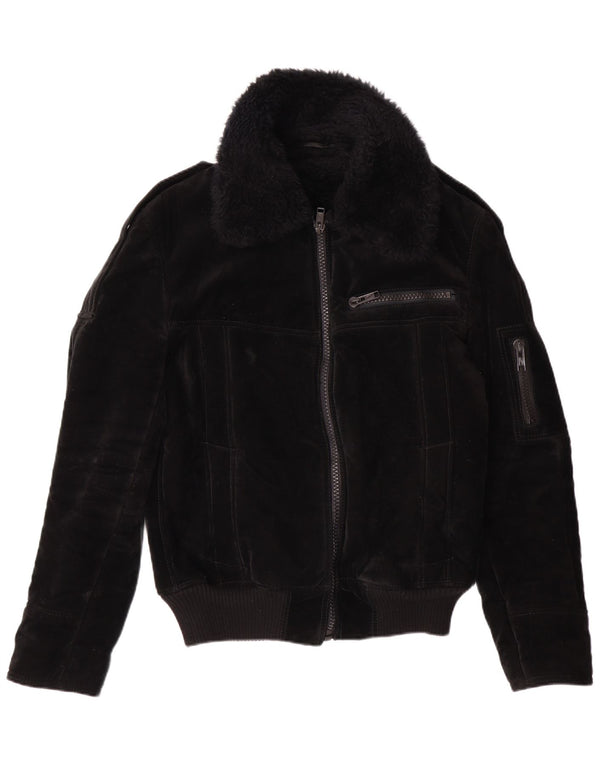 Giacca Sherpa da donna VINTAGE UK 12 viscosa nera media