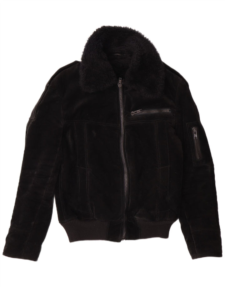 Giacca Sherpa da donna VINTAGE UK 12 viscosa nera media