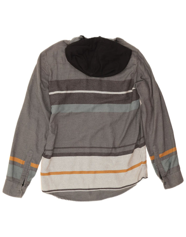 DC Camicia da uomo in flanella con cappuccio da boscaiolo, cotone a righe grandi grigie