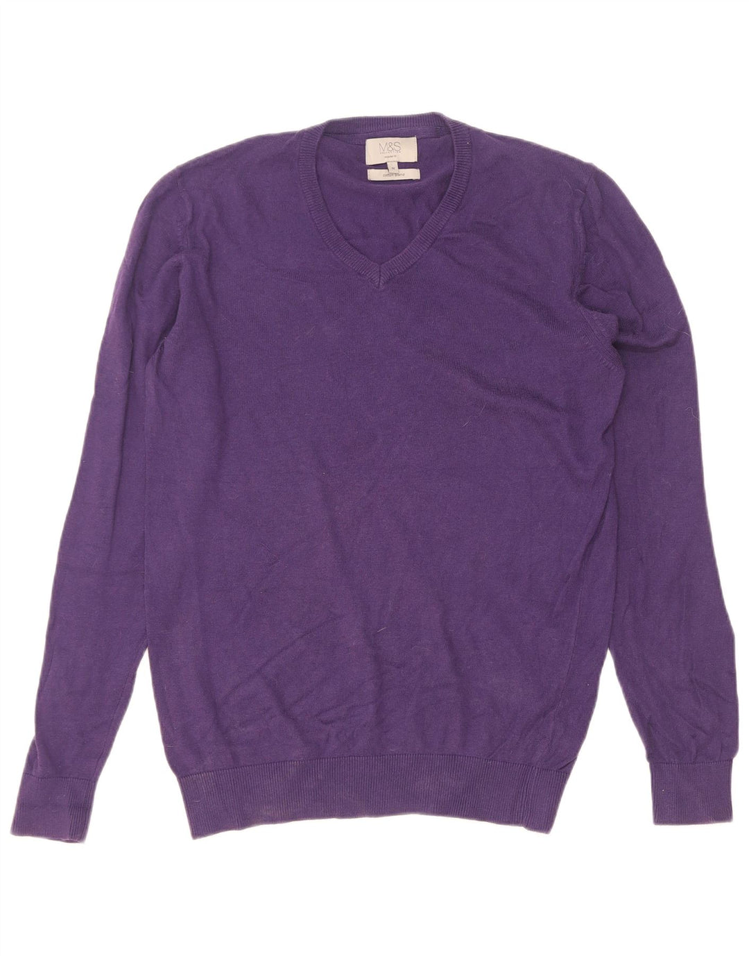 Maglione da uomo Marks & Spencer vestibilità regolare con scollo a V cotone viola medio