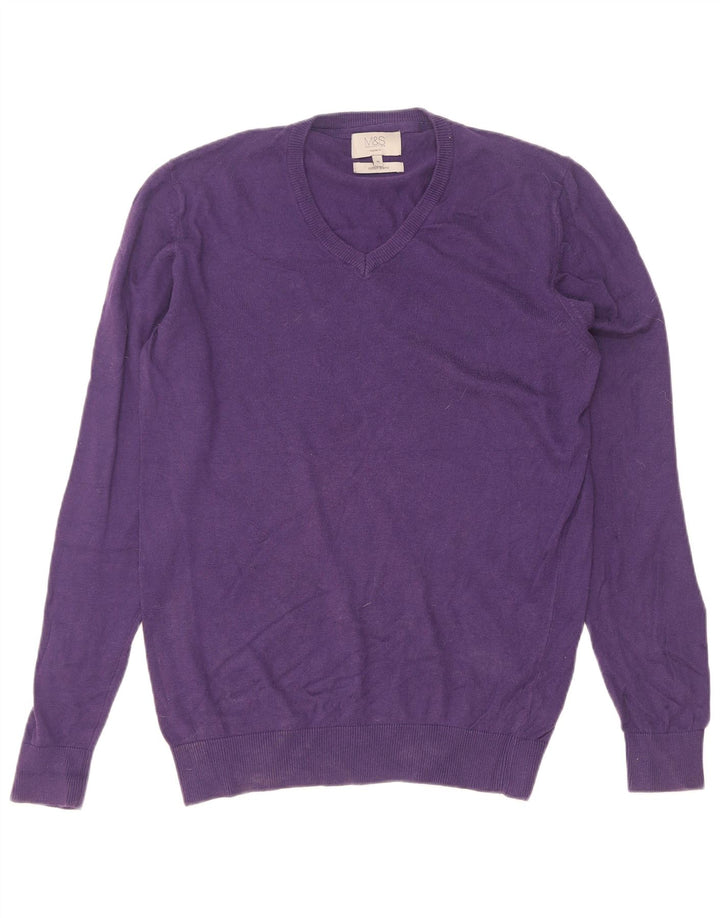 Maglione da uomo Marks & Spencer vestibilità regolare con scollo a V cotone viola medio