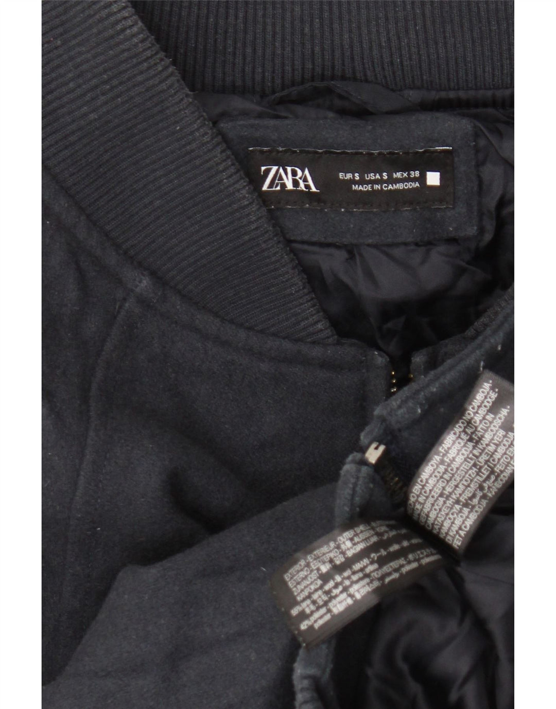 Giubbotto bomber da uomo vestibilità ampia Zara UK 36 piccolo in lana blu navy