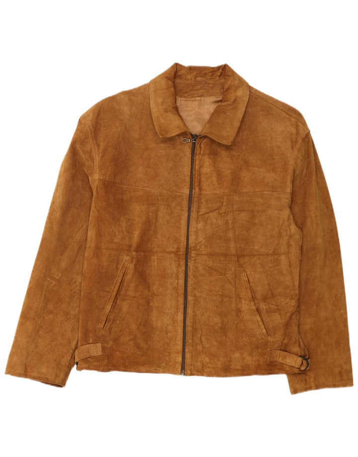 Giacca vintage in pelle scamosciata da uomo IT 50 grande in pelle beige