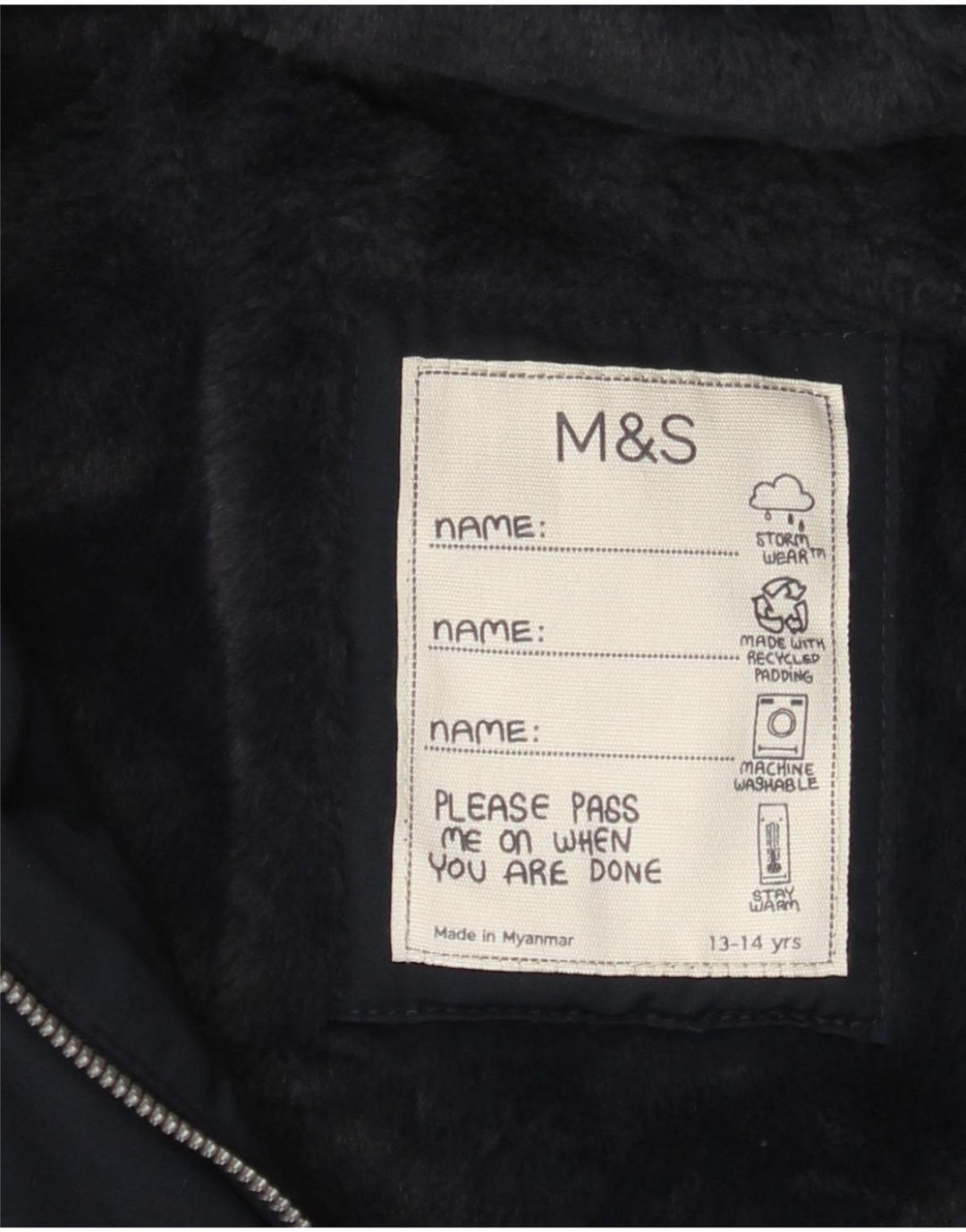 Parka con cappuccio Marks & Spencer per ragazze 13-14 anni blu navy