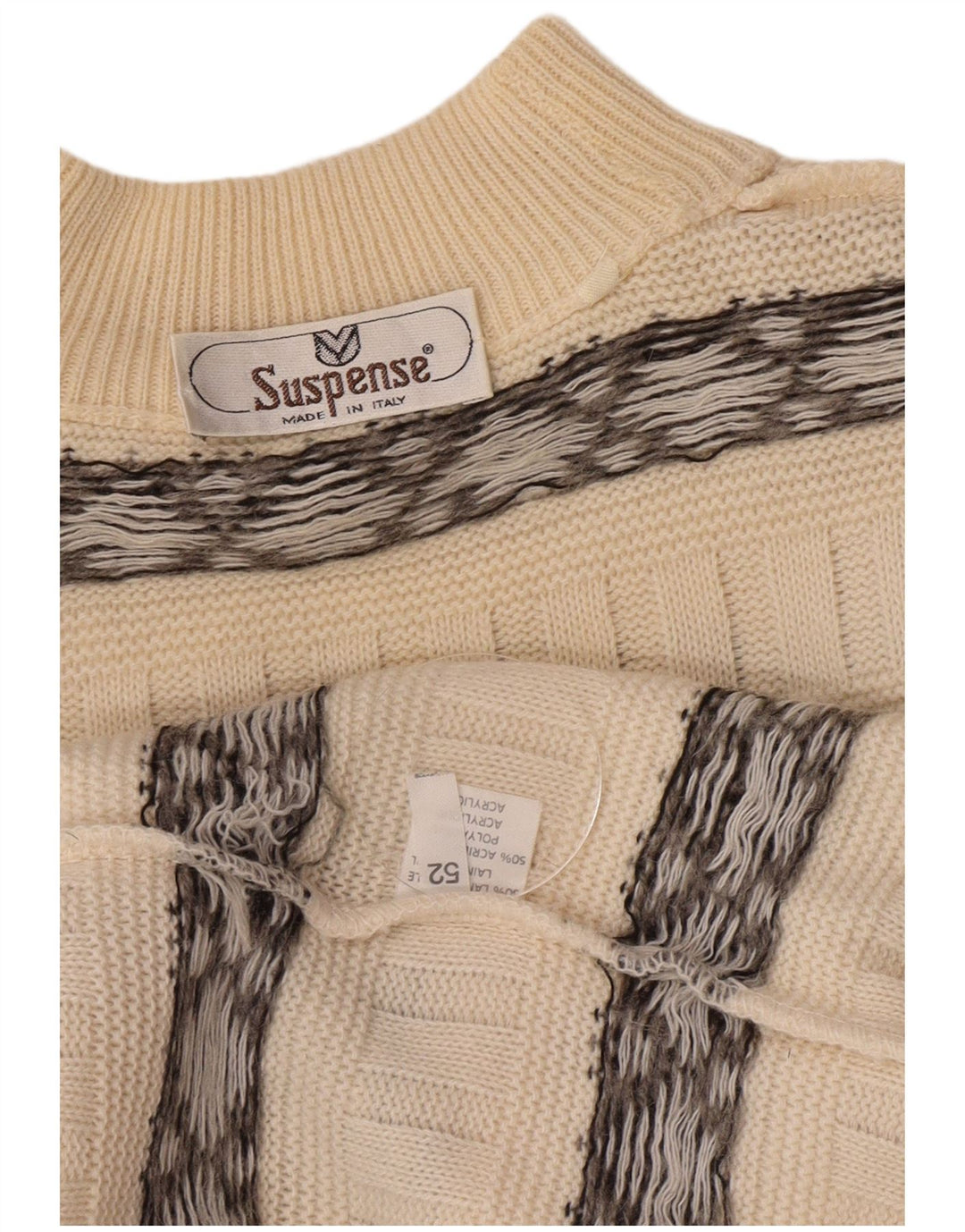 Maglione maglione da uomo con collo alto Suspense IT 52 Lana a righe grandi bianco sporco