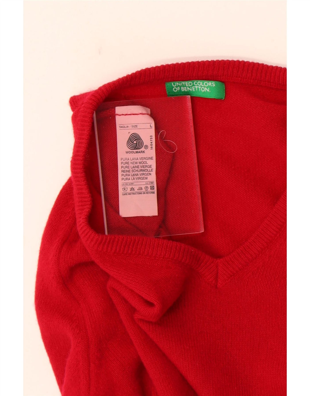 Maglione da donna con scollo a V Benetton UK 16 Large Red New Wool