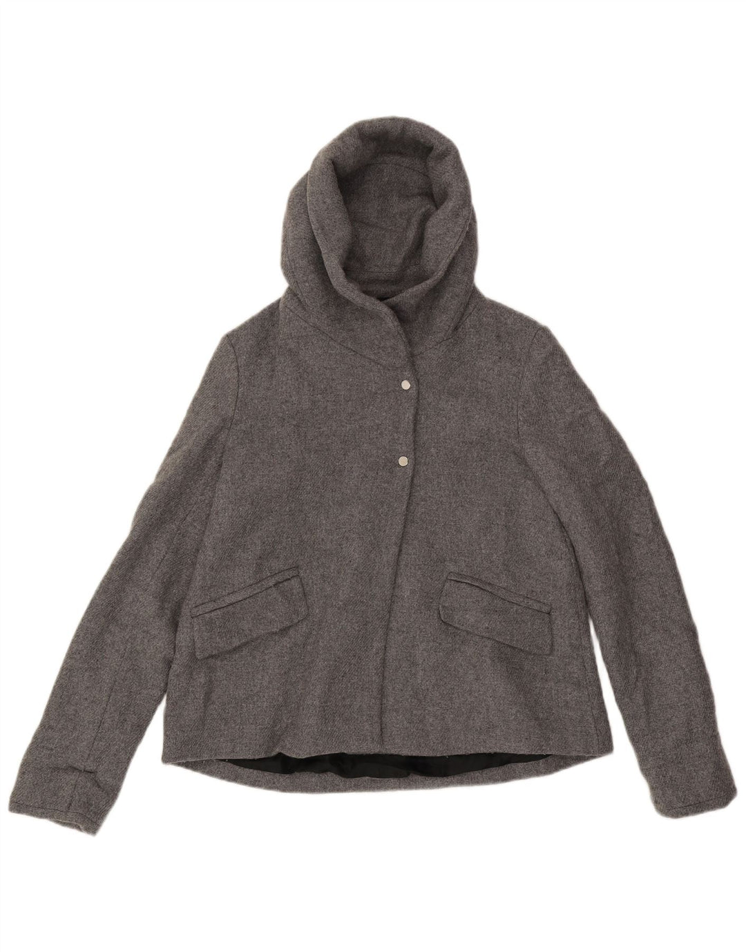 Giubbotto bomber con cappuccio da donna Zara UK 10 piccolo in lana grigia
