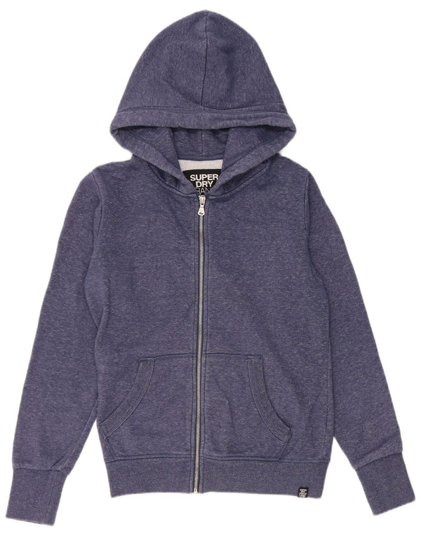 Maglione con cappuccio e zip da donna Superdry UK 16 grande cotone screziato blu navy