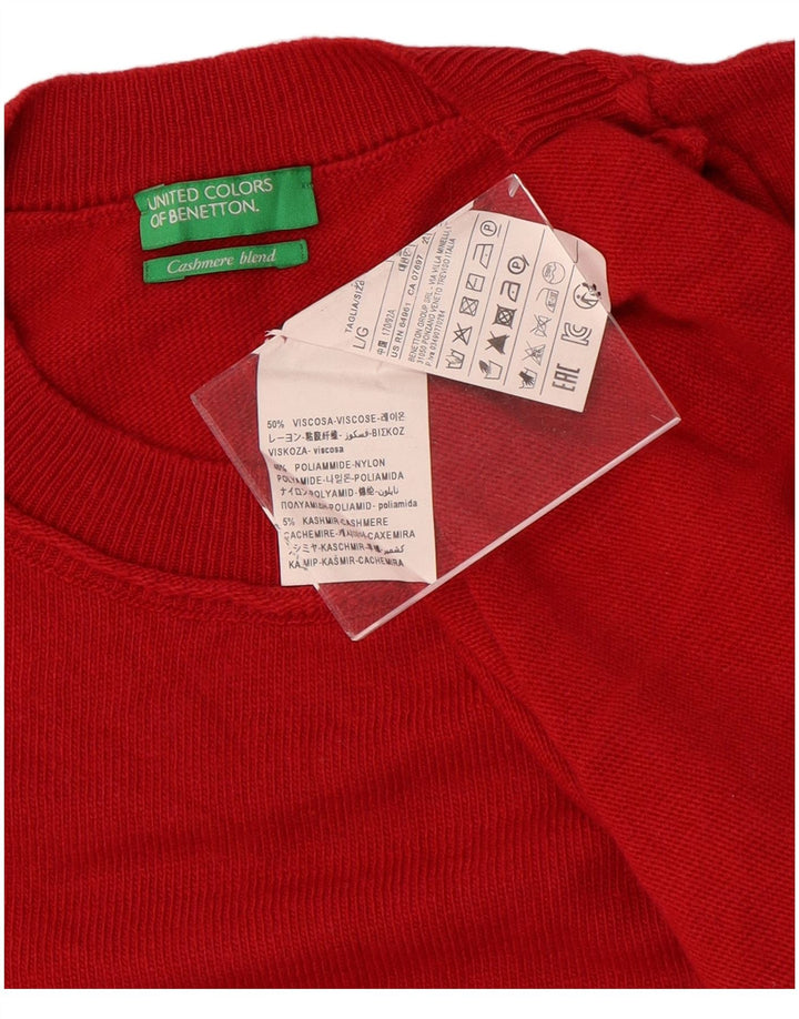 Maglione maglione girocollo da donna Benetton UK 16 Large rosso viscosa