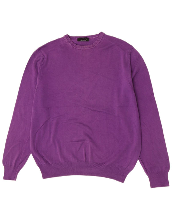 Maglione maglione girocollo da uomo Zara grande cotone viola