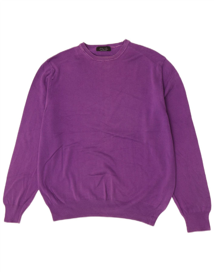 Maglione maglione girocollo da uomo Zara grande cotone viola