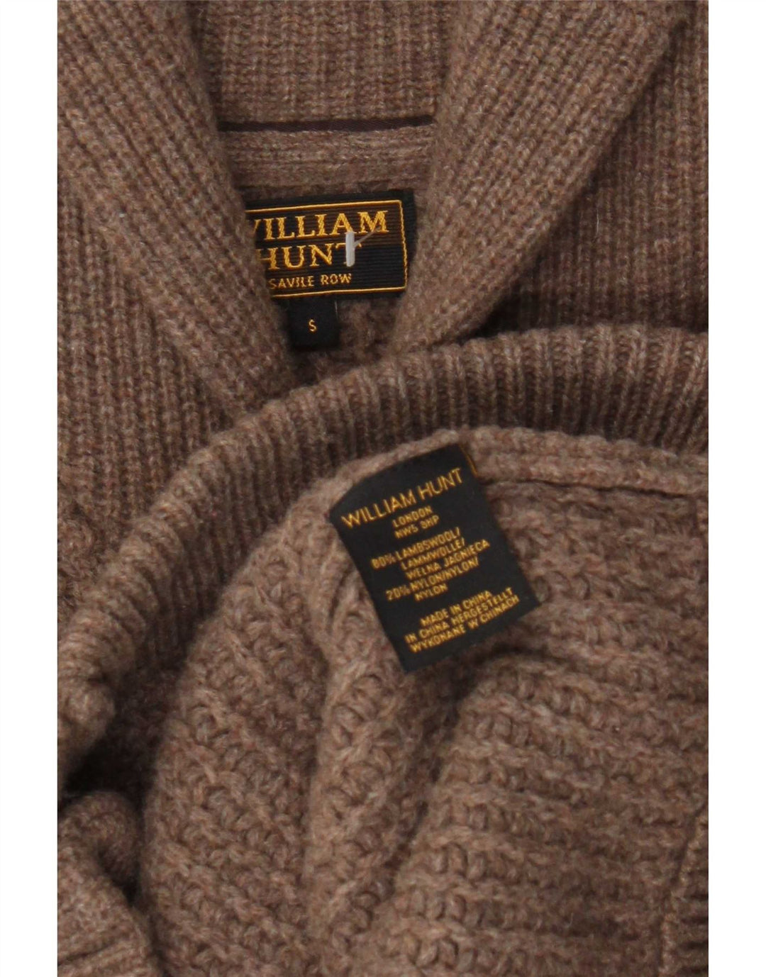 Maglione cardigan da uomo William Hunt piccolo in lana d'agnello marrone
