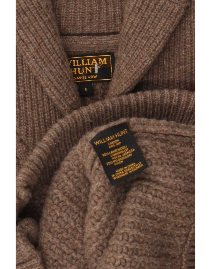 Maglione cardigan da uomo William Hunt piccolo in lana d'agnello marrone